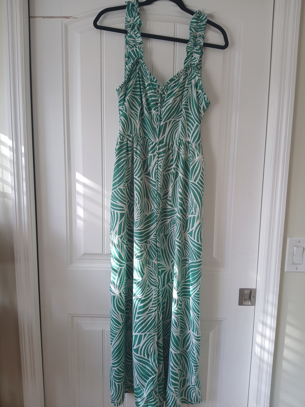 Japna Green Leaf-Print Pant Suit with Ruffle Straps